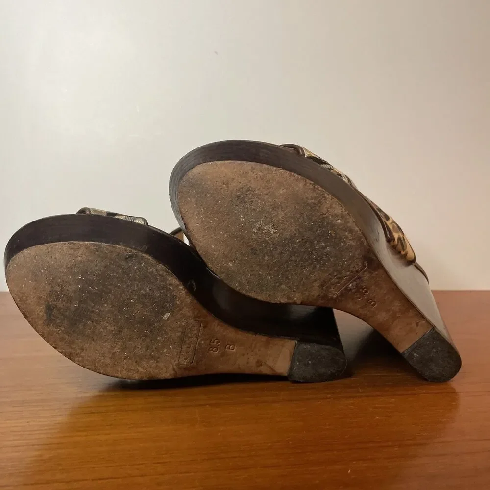 Coach Heels Wooden Wedge Leather Women’s Shoes Platform Size 8.5 - Picture 7 of 9